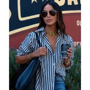 NWT Sincerely Jules Classic Striped Button Down Cotton Menswear Shirt - Size S